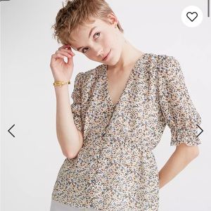 Madewell Silk V-Neck Peplum Popover Top